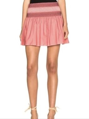 See By Chloe Rose Pink Elastic Smocked Waist Mini Skirt Size 44